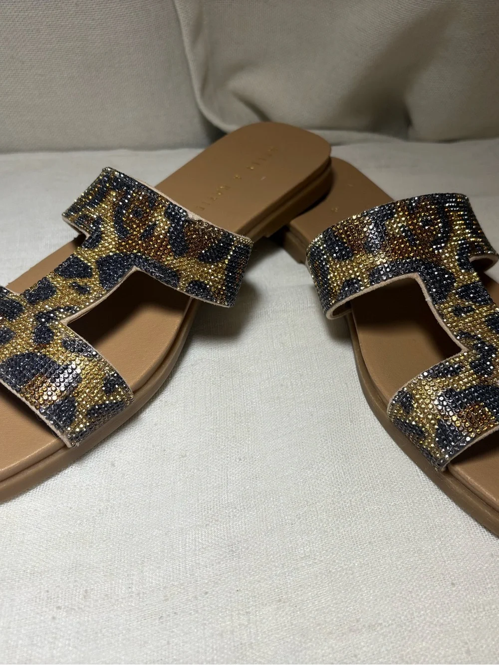 Kelly & Katie Rhinestone Leopard Slide Sandals Glitter Glam Y2K Flats Sandals 9